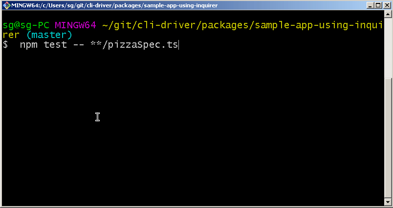 cli-driver example in Windows MINGW64 terminal